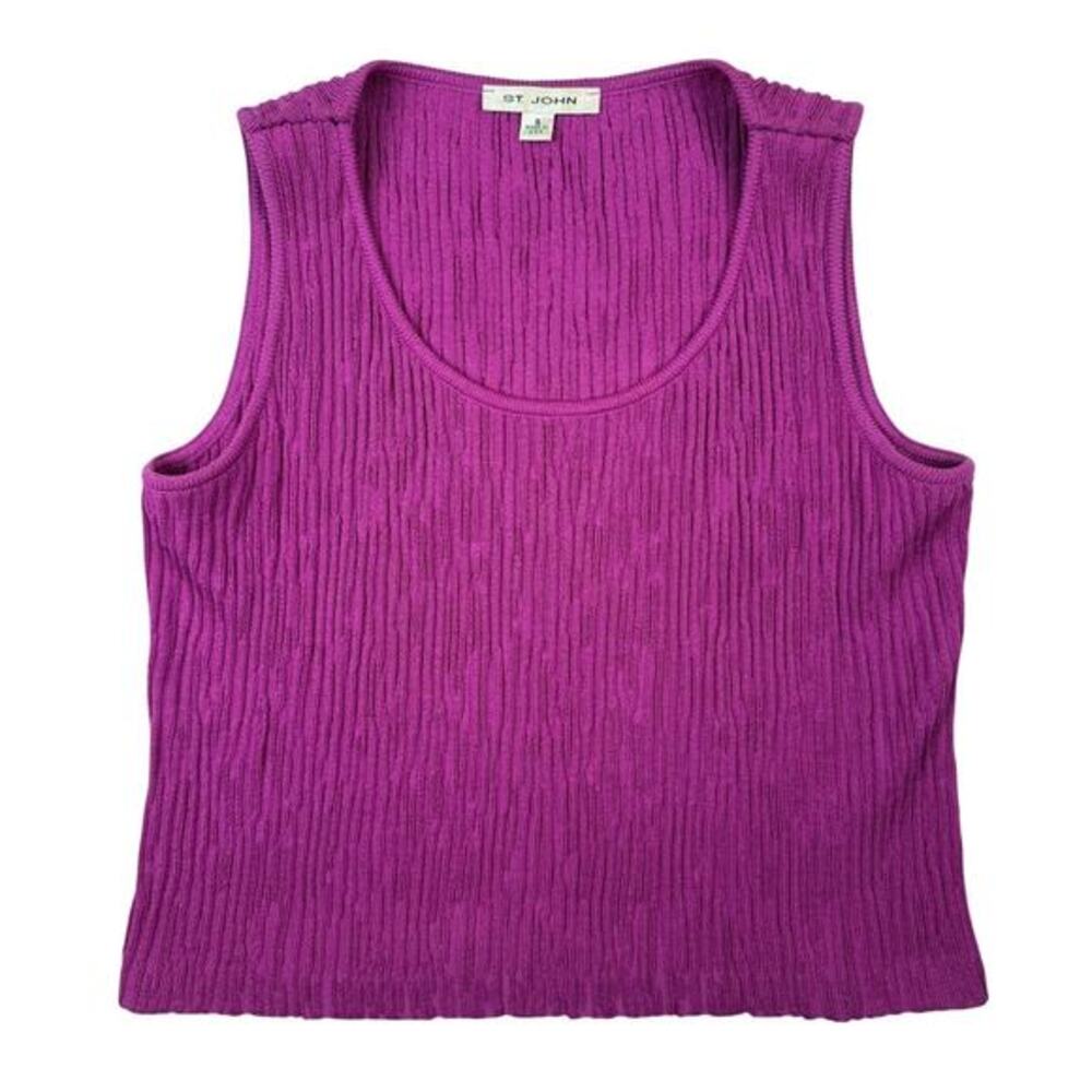 Vintage St John Fuchsia Textured Knit Shell Tank Top Ribbed Sleeveless Sweater 6
